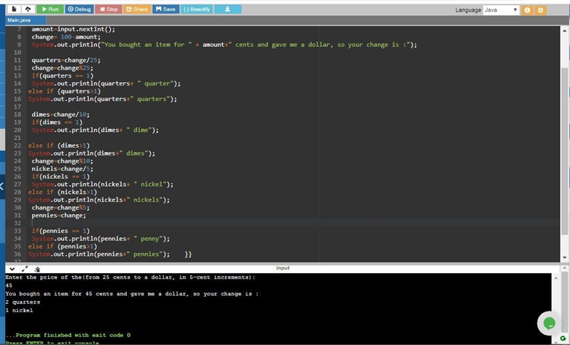 Write a program (Console or GUI) that determines the change to be dispensed from a-example-1