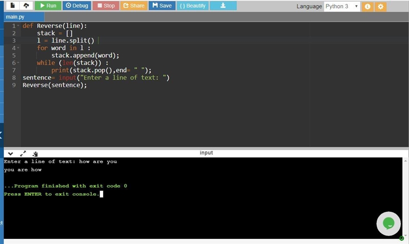 (Printing a Sentence in Reverse Using a Stack) Write a program that inputs a line-example-2