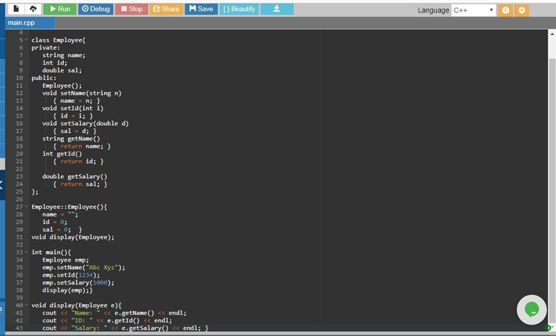 Write a program that create Employee class with fields id,name and sal and create-example-1