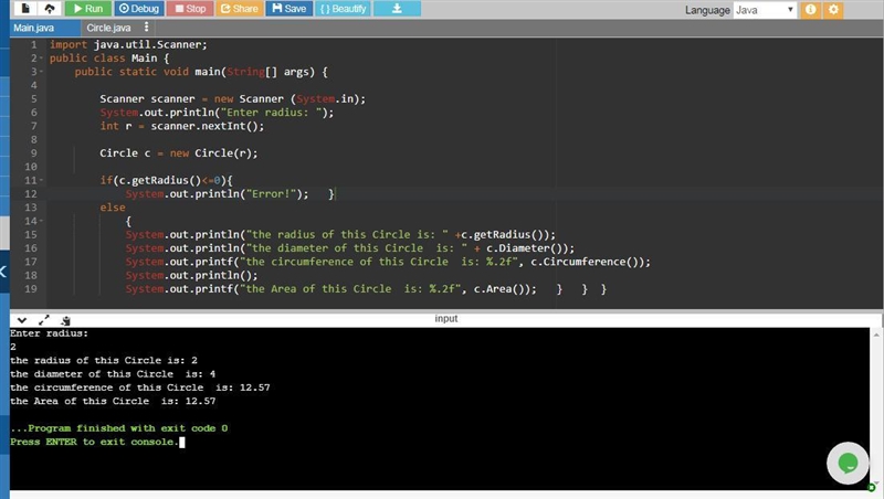 Program 7 - Circle You write ALL the code, then run it - Produce the correct output-example-1