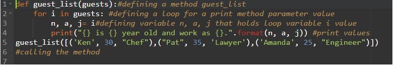 def guest list(guests): for ___: ___ print(____.format(____)) guest list([('Ken', 30, &quot-example-2