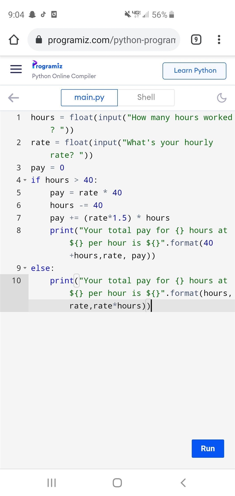 Write a program to prompt the user for hours and rate per hour using input to compute-example-1