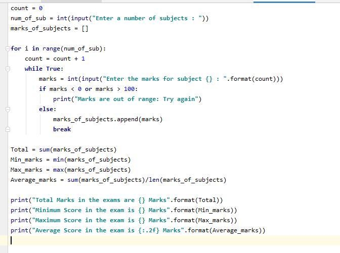 Write a Python program calculate summary statistics about a class assignment. First-example-1