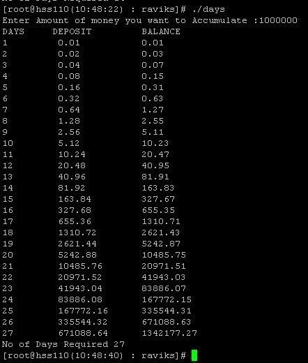 Write a program that calculates how many days it takes to accumulate at least $1,000,000 if-example-1