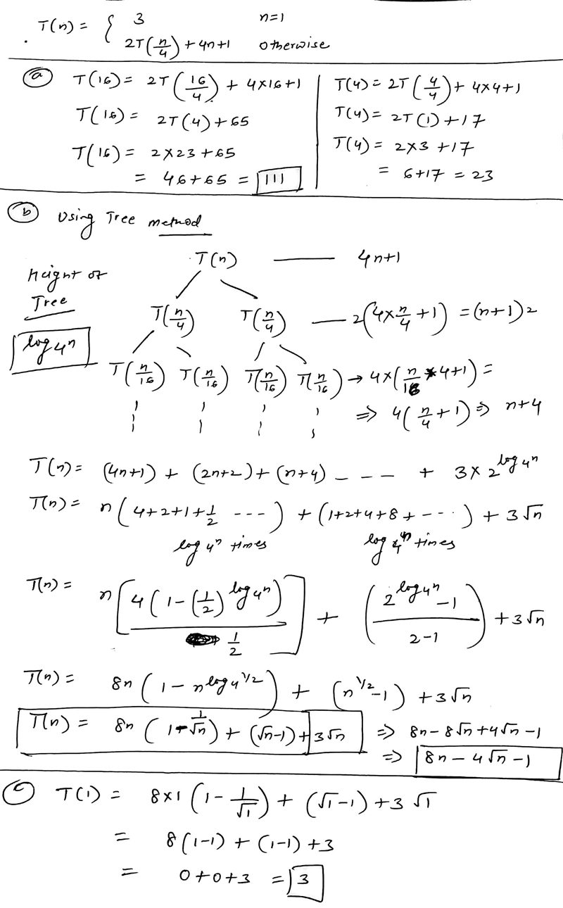 Consider the following recurrence, defined for n a power of 4 (for the time of some-example-2