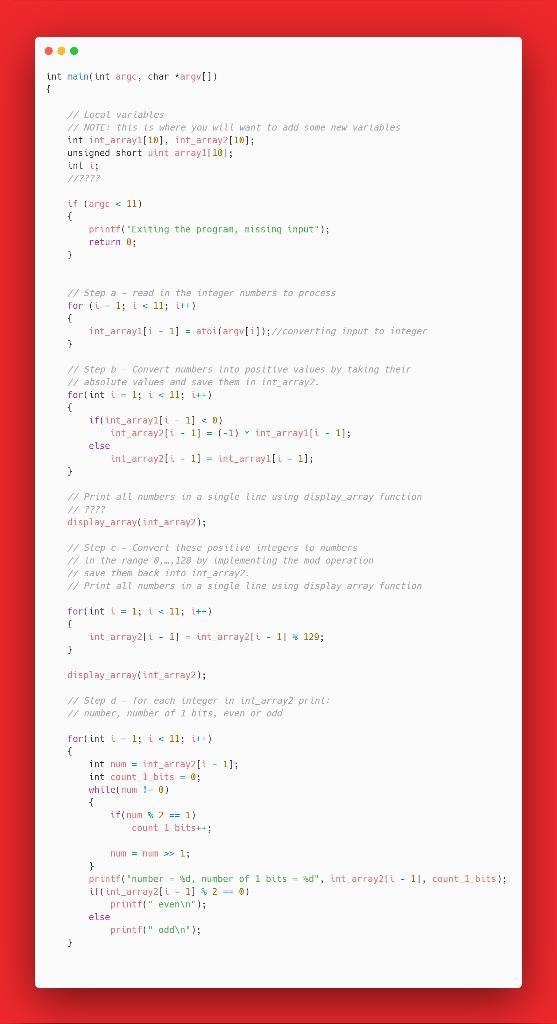 Complete the commented parts in the code below: #include #include #include // Functions-example-2