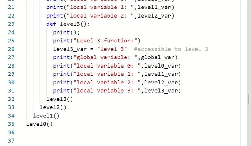 Write a Python program that has subprograms nested four deep and in which each nested-example-2