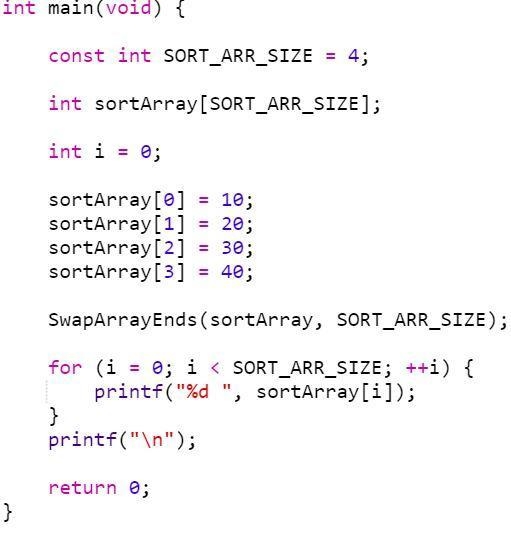 5.8.1: Modify an array parameter. Write a function SwapArrayEnds() that swaps the-example-1