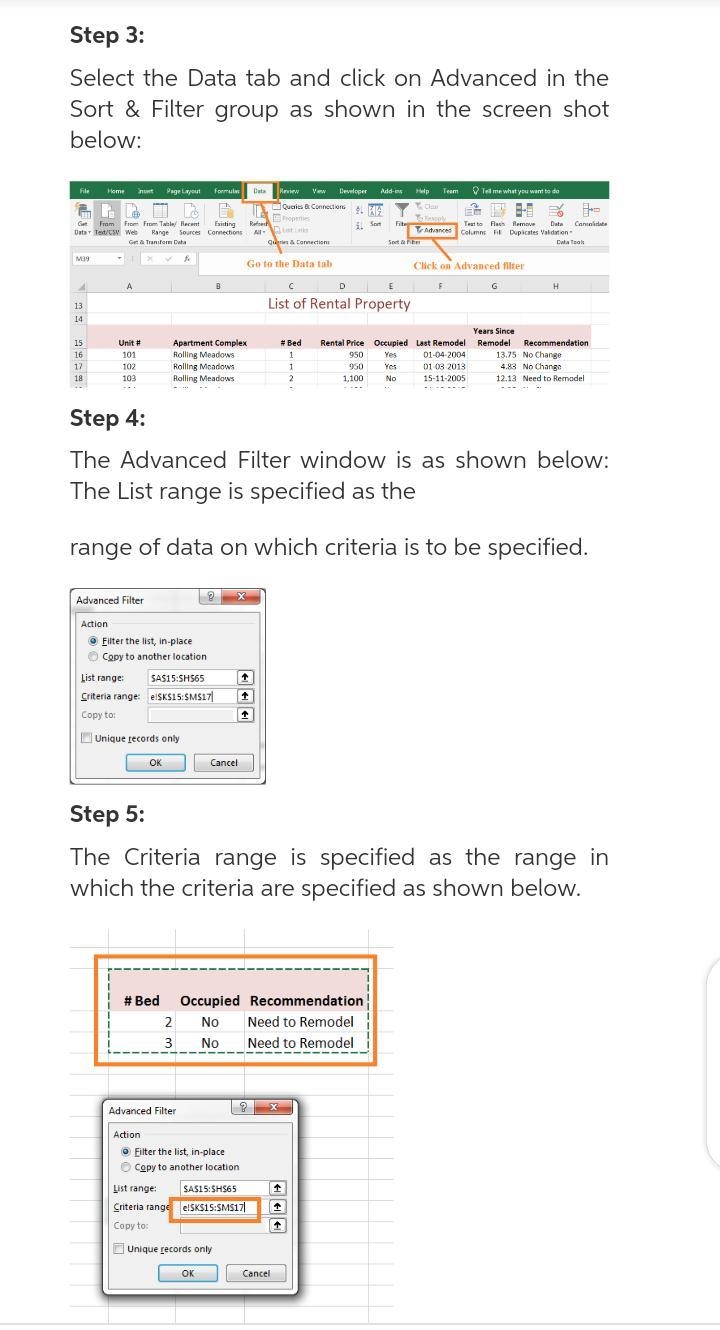 In the Database sheet, enter conditions in the criteria range for unoccupied two- and-example-2