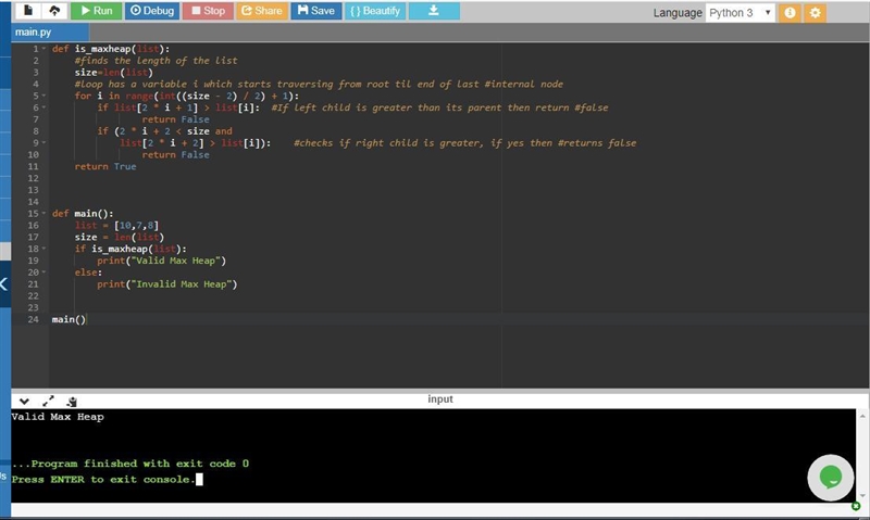 Implement the function is_maxheap which takes a list of integers and returns True-example-1