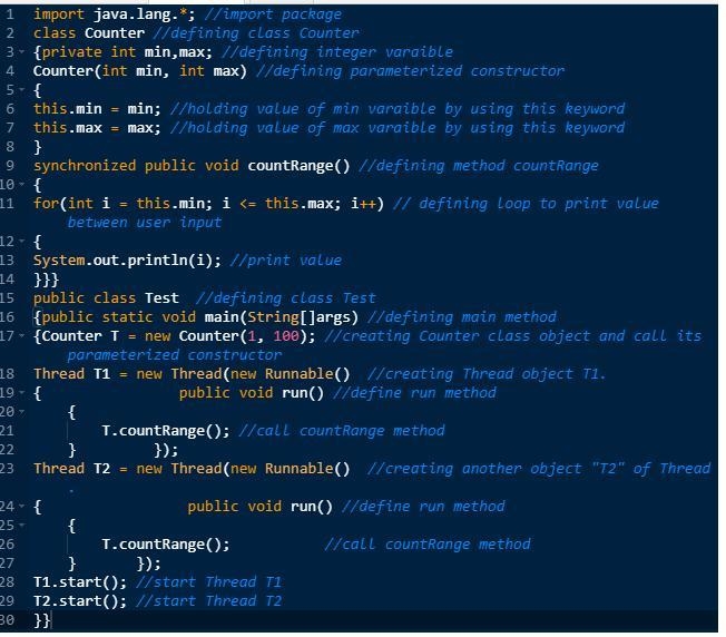 I have a class named Counter. In this class I have a synchronized method called countRange-example-1