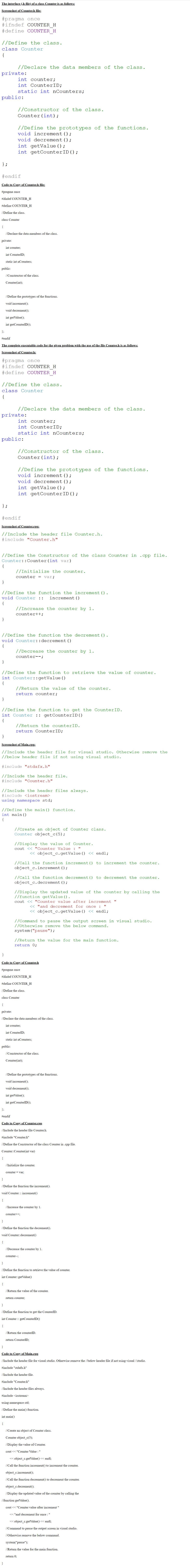 Write the interface (.h file) of a class Counter containing: A data member counter-example-1