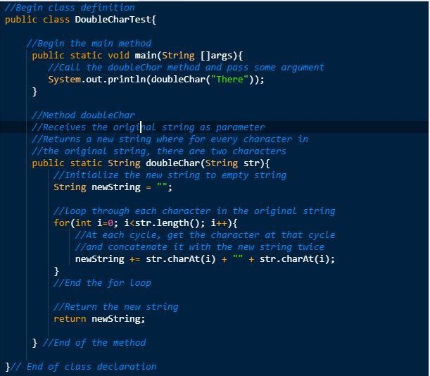 Write a function "doubleChar(" str) which returns a string where for every-example-2