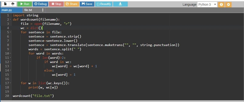 Write a function wordcount() that takes the name of a text file as input and prints-example-2