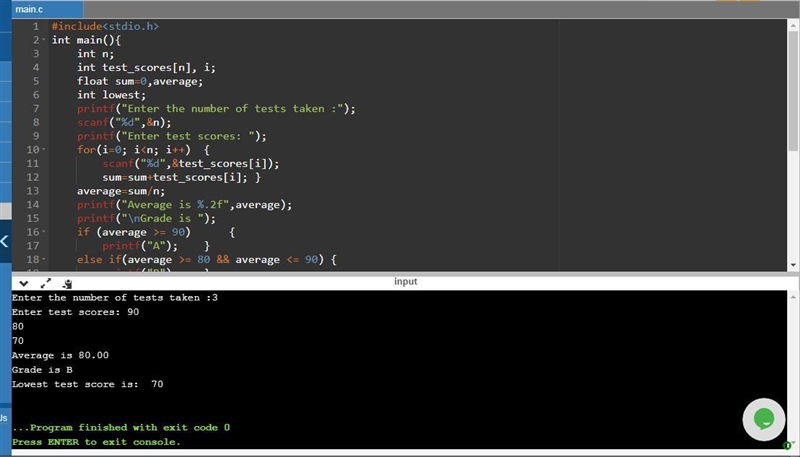 Using a variable length array, write a C program that asks the user to enter test-example-1