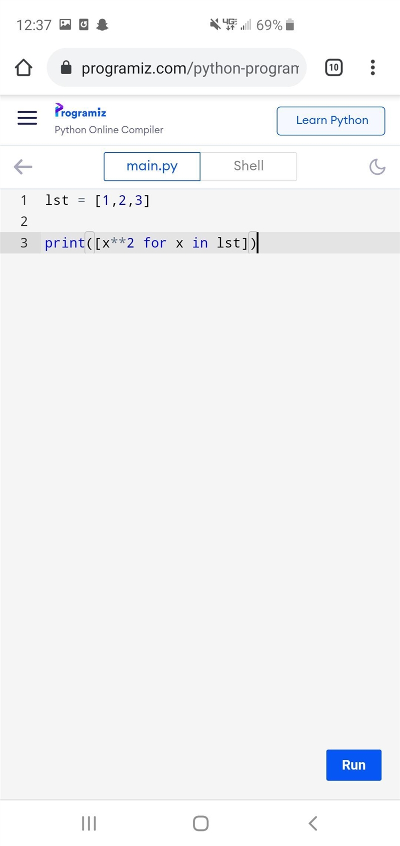 You are given with a list of integer elements. Make a new list which will store square-example-1