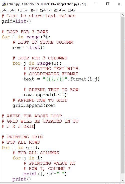 Write a code segment that uses a loop to create and place nine labels into a 3-by-example-1