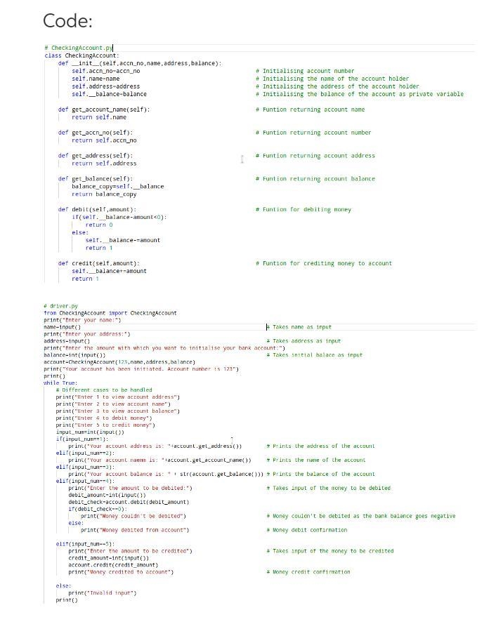 Your assignment this week you will build a CheckingAccount class and associated driver-example-2