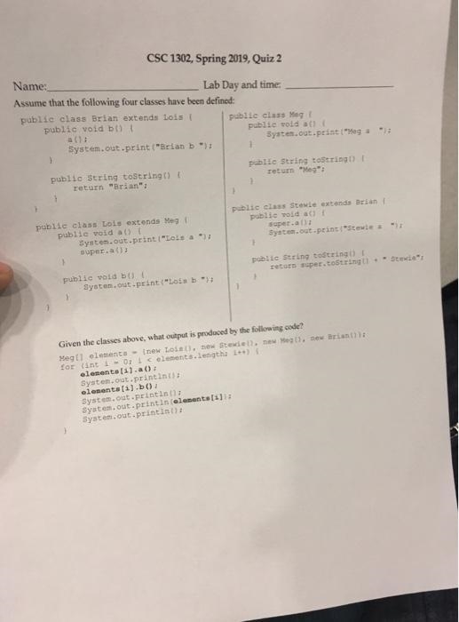 Meg[] elements = {new Lois(), new Stewie(), new Meg(), new Brian()}; for (int i =0; i-example-1