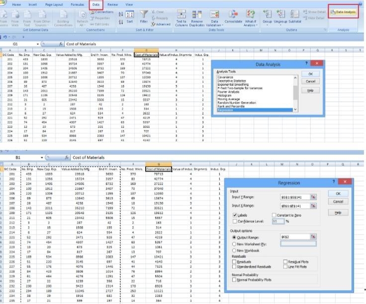 Use the Manufacturing database from "Excel Databases.xls" on Blackboard-example-2