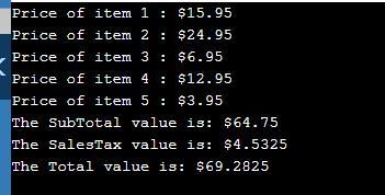 A customer in a store is purchasing five items. The prices of the five items are Price-example-1