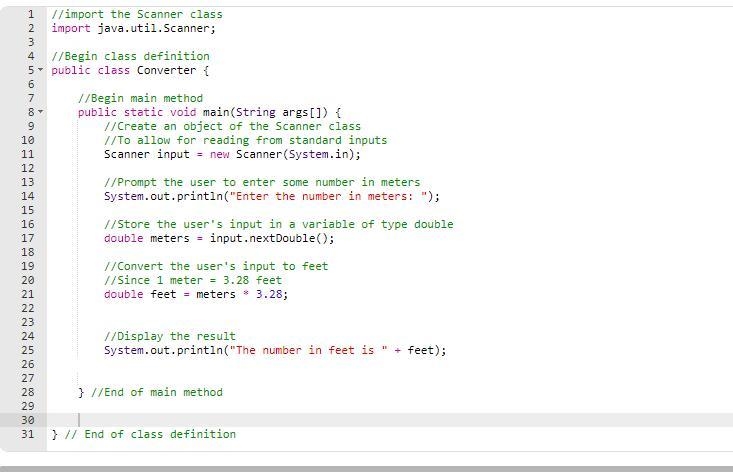 Write a program that reads a number in meters convert it to feet and displays the-example-2