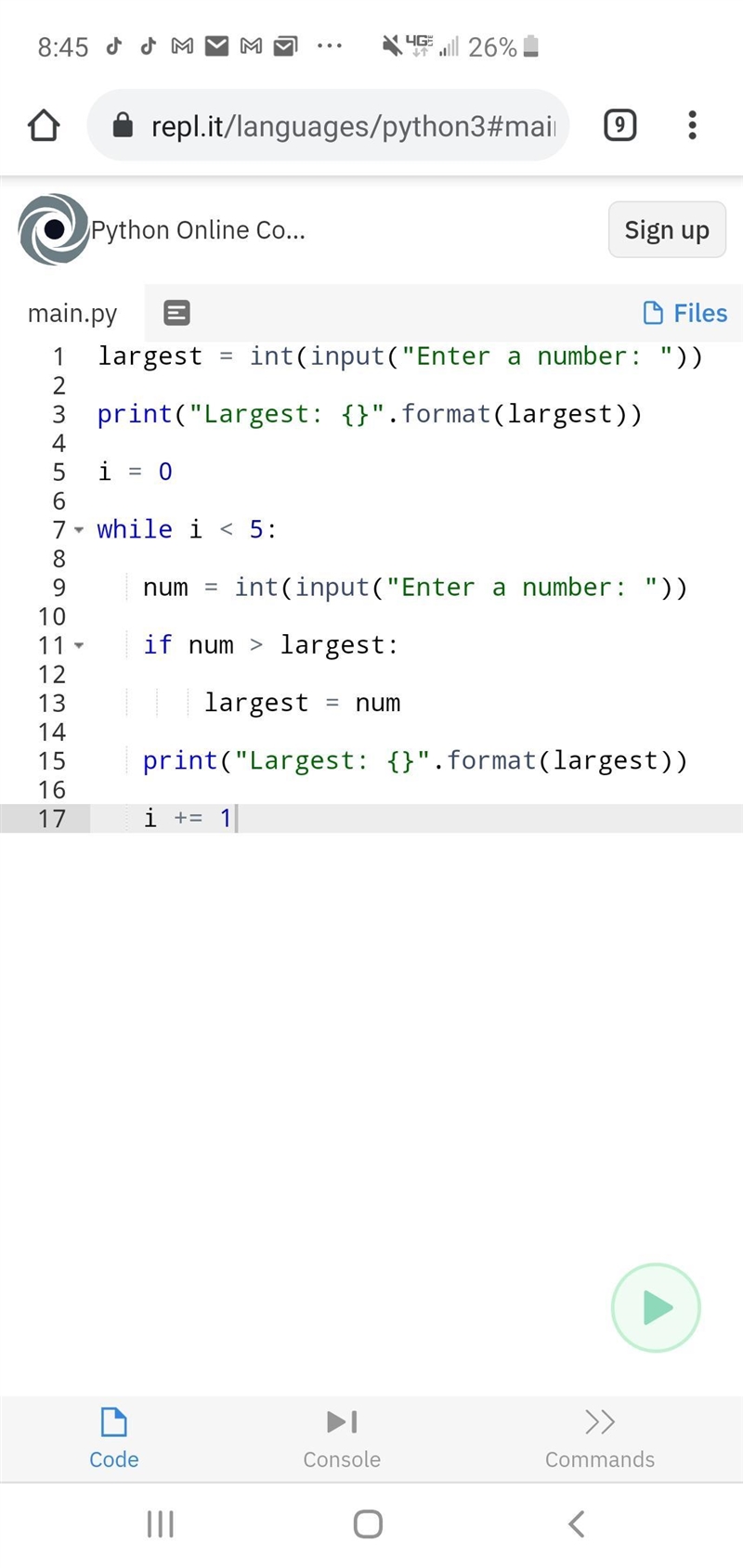 3.6 Code Practice on Edhesive ** Python Language ** This is an algorithm code problem-example-1