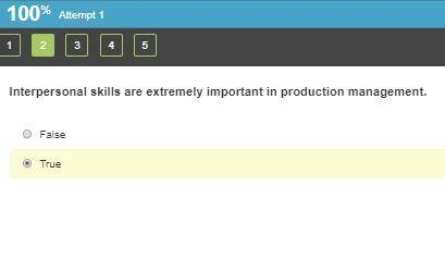 Interpersonal skills are extremely important in production management. true or false-example-1