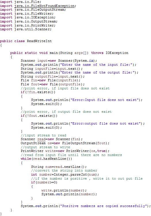 Write a program that reads a stream of integers from a file and writes only the positive-example-1