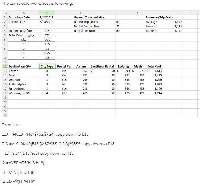 On the Cities worksheet, click cell H13 and enter the function that calculates the-example-1