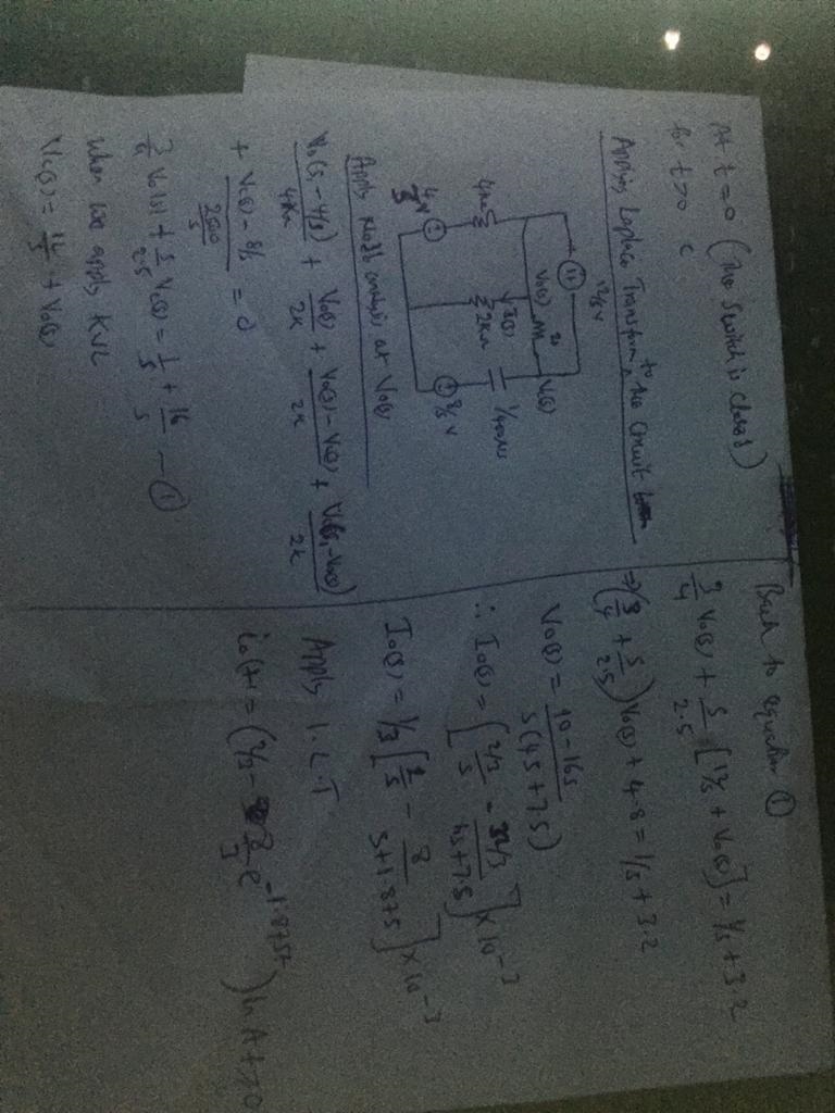 Find io(t) for t > 0 in the network in the circuit. (Hint: 1. Find C equivalent-example-2