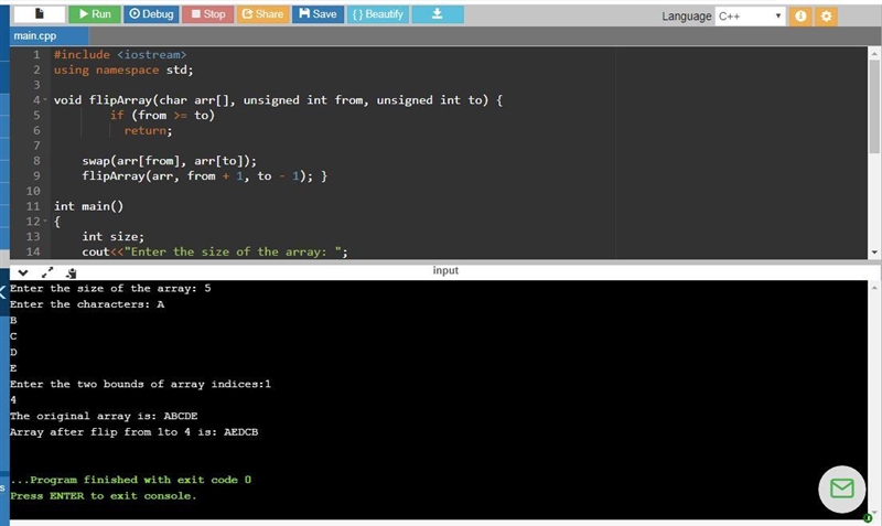 Write a recursive function that has an argument that is an array of characters and-example-2