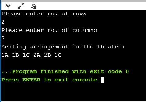 Given numRows and numColumns, print a list of all seats in a theater. Rows are numbered-example-1