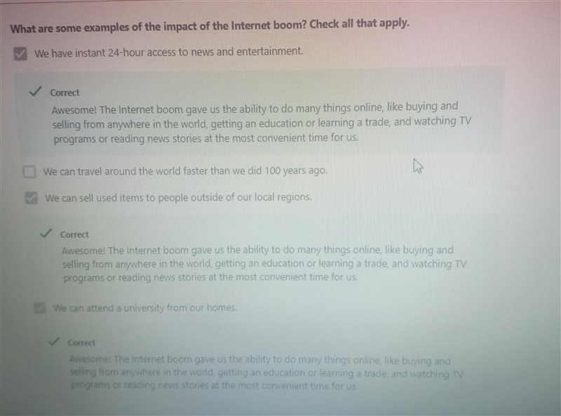 What are some examples of the impact of the Internet boom? A. We have instant 24-hour-example-1