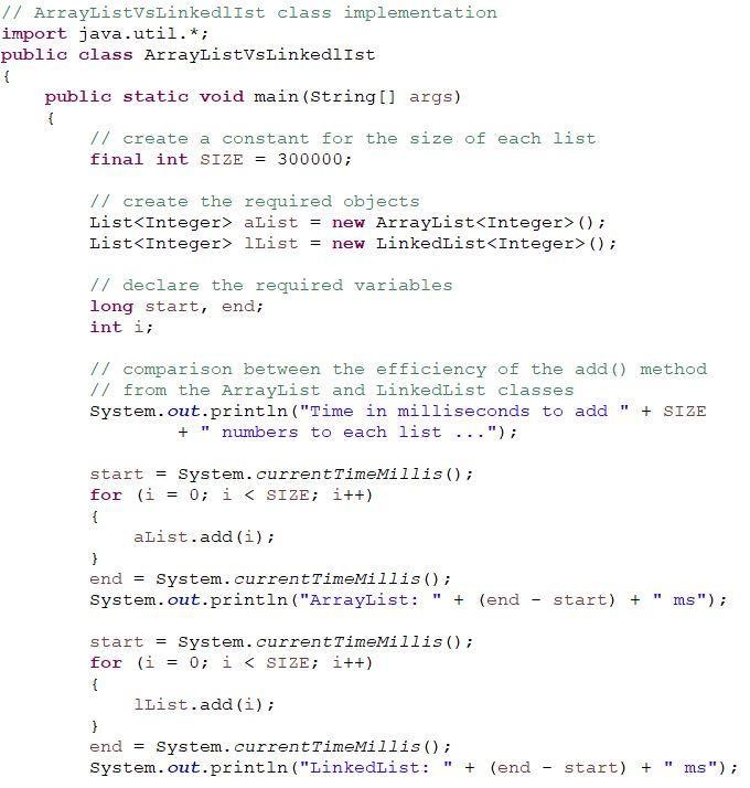 Write a class that can make comparisons between the efficiency of the common methods-example-1