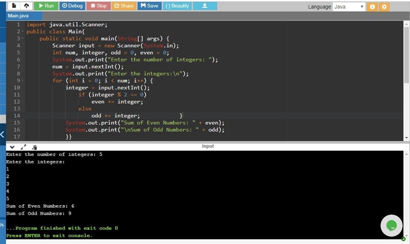 in java how do i Write a program that reads a set of integers, and then prints the-example-1