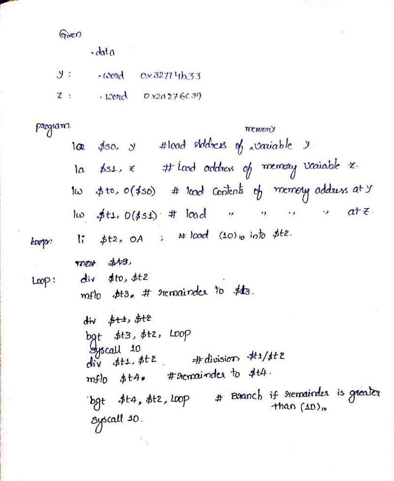 Compose a loop program to examine the eight bytes in the words y and z. If a byte-example-1