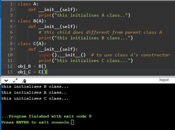 Say you have a class that you want to inherit from a superclass. You want the __init-example-1