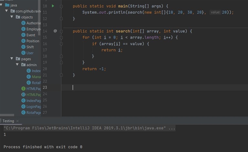 JAVA Write a method that takes an int[] array and an int value and returns the first-example-1