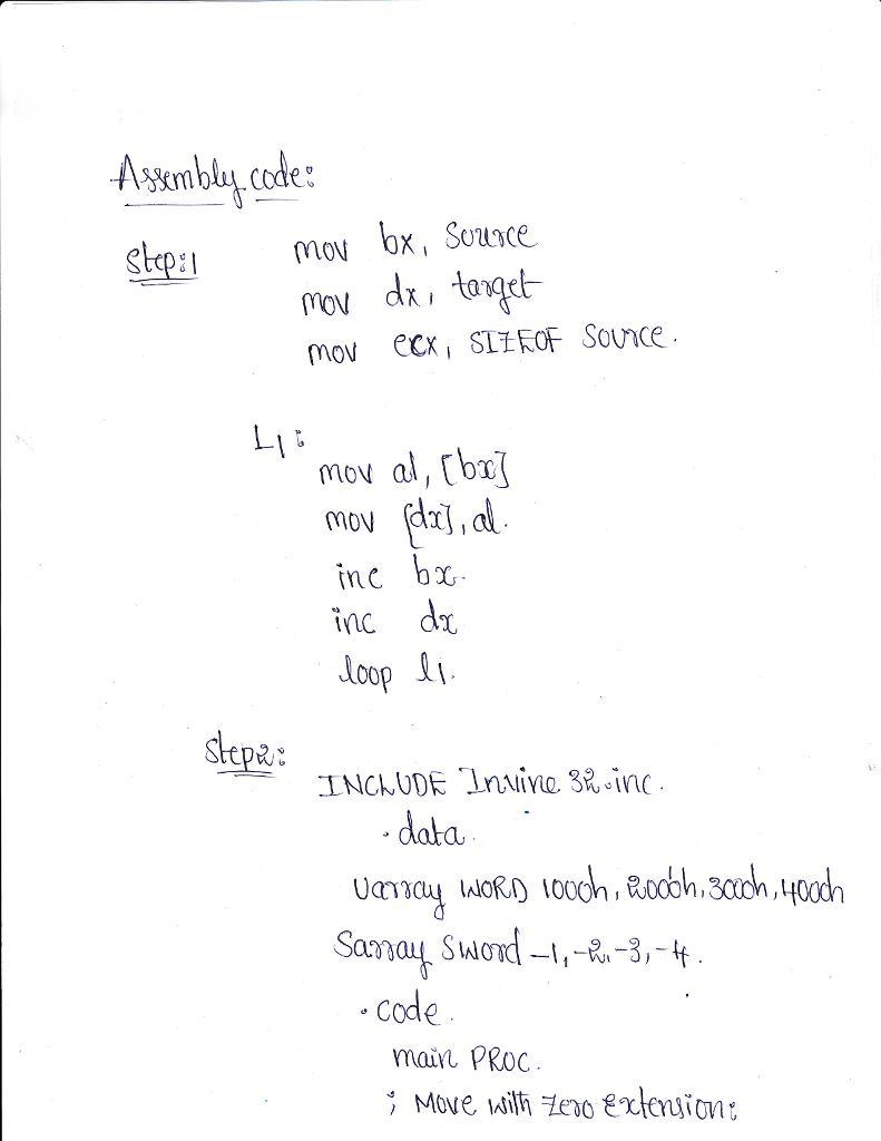 Step 1. The following assembly code copies a string from source to target: .data source-example-1