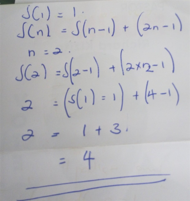 Solve the recurrence relation. S(1)=1 S(n)= S(n-1)+(2n-1) for n>=2-example-1