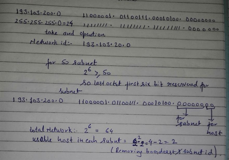 You are given the IP Address of 193.103.20.0 /24 and need 50 Subnets. How many hosts-example-1