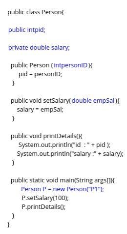 Which is the instance variable in the given code? public class Person{ public intpid-example-1