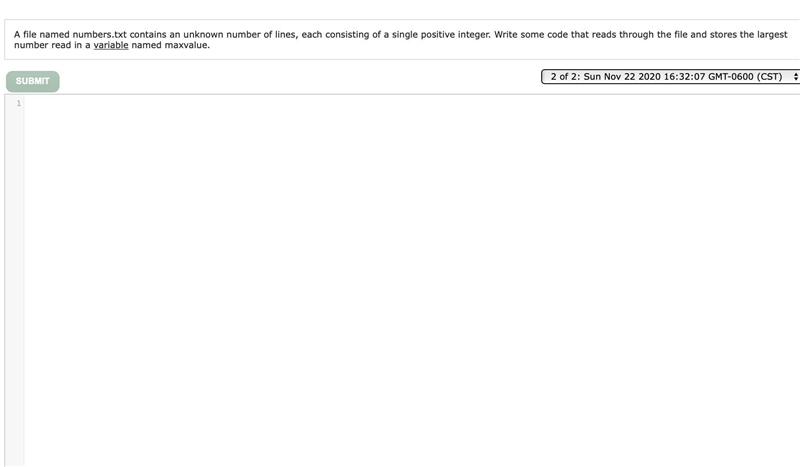 A file named numbers.txt contains an unknown number of lines, each consisting of a-example-1