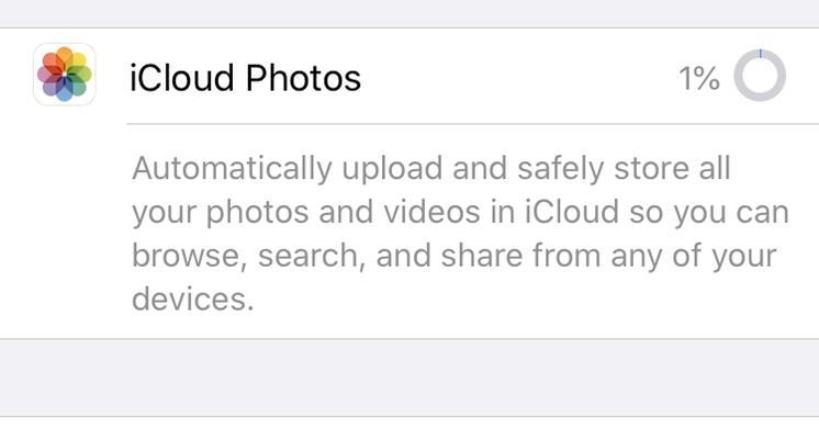 I tried to turn on icloud photos to save storage and it’s been stuck at 1%. does anyone-example-1