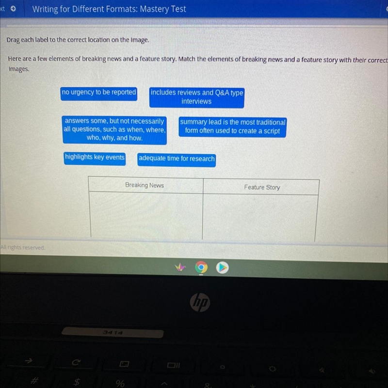 Here are a few elements of breaking news and a feature story. Match the elements of-example-1