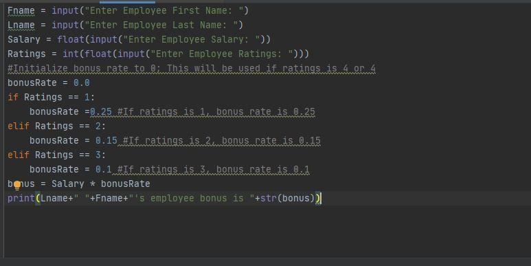 In this lab, you complete a Python program that calculates an employee's annual bonus-example-1