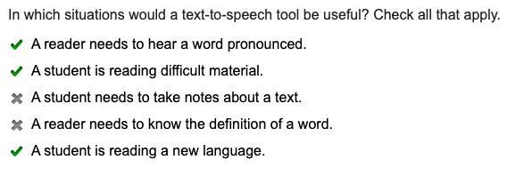 In which situations would a text-to-speech tool be useful? Check all that apply. O-example-1