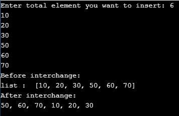 How to interchange first half of the array with second half of array in python?-example-1