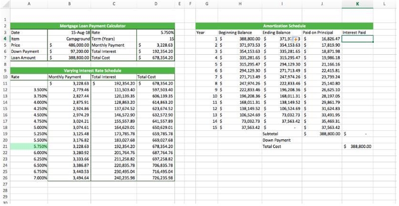 6. In cell K4, create a formula using the IF function to calculate the interest paid-example-1